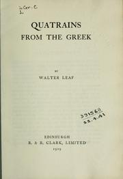 Cover of: Quatrains from the Greek by Walter Leaf