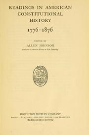 Cover of: Readings in American constitutional history, 1776-1876