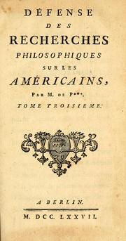 Cover of: Recherches philosophiques sur les Américains by Cornelius Pauw