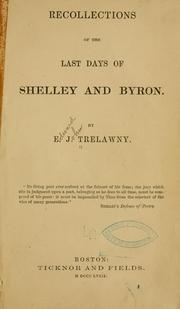 Cover of: Recollections of the last days of Shelley and Byron.