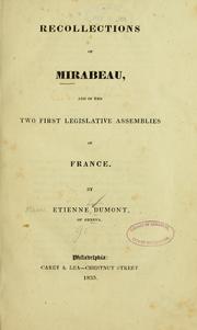 Recollections of Mirabeau by Etienne Dumont