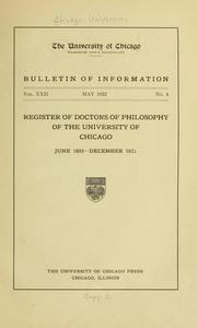 Cover of: Register of doctors of philosophy of the University of Chicago press [1922]