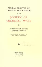 Cover of: Annual register of officers and members of the Society of colonial wars: constitution of the General society