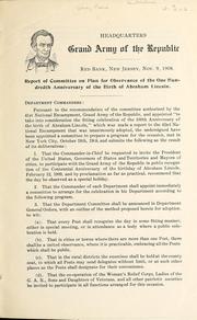 Cover of: Report of the committee on plan for observance of the one hundredth anniversary of the birth of Abraham Lincoln