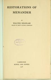 Cover of: Restorations of Menander by Headlam, Walter George