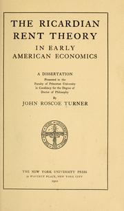 Cover of: The Ricardian rent theory in early American economics ... by Turner, John Roscoe