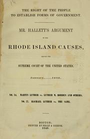 Cover of: The Right of the People to Establish Forms of Government: Mr. Hallett's ...