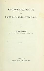 Cover of: Sabinus-Fragmente in Ulpians Sabinus-Commentar by Fritz Schulz