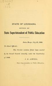 Cover of: [School laws enacted by the Second General assembly, under the constitution of 1898