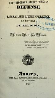 Cover of: Défense de l'Essai sur l'indifférence en matière de religion