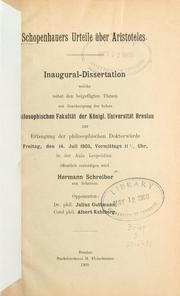 Cover of: Schopenhauers Urteile über Aristoteles