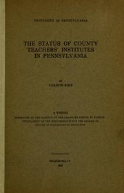 Cover of: status of county teachers' institutes in Pennsylvania