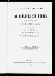 Cover of: De quelques sépultures d'anciens indigènes de l'Amérique découvertes à Montréal