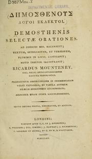 Cover of: Selectae orationes: ad codices MSS. recensuit, textum, scholiasten, et versionem plurimis in locis castigavit