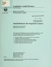 Cover of: Small Business Development Centers, Business Resources Division, Department of Commerce: performance audit
