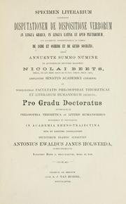 Cover of: Specimen literarium by Antonius Ewaldus Janus Holwerda