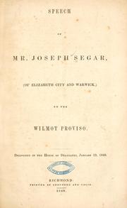 Cover of: Speech of Mr. Joseph Segar by Segar, Joseph Eggleston