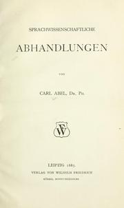 Cover of: Sprachwissenschaftliche Abhandlungen by Karl Abel
