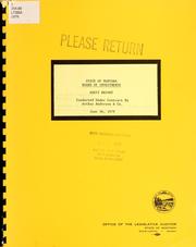 Cover of: State of Montana, Board of Investments audit report by Montana. Legislature. Office of the Legislative Auditor., Montana. Legislature. Office of the Legislative Auditor.