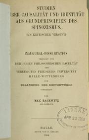 Cover of: Studien über Causalität und Identität als Grundprincipien des Spinozismus by Max Rackwitz