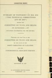 Cover of: Summary of testimony on H.R. 6715 ("The Technical Corrections Act of 1977") before the Committee on Ways and Means on September 8, 1977 (including statements for the record