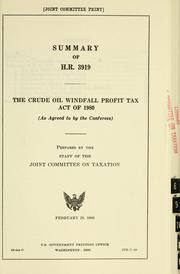 Summary of H.R. 3919 by United States. Congress. Joint Committee on Taxation