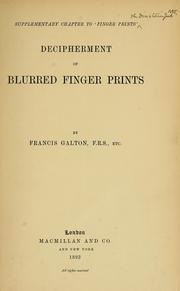 Cover of: Supplementary chapter to 'Finger prints' by Sir Francis Galton