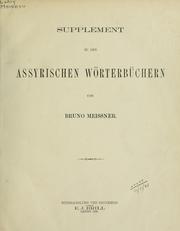 Cover of: Supplement zu den assyrischen Wörterbüchern by Bruno Meissner