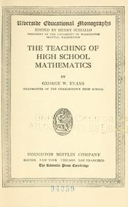 Cover of The teaching of high school mathematics by Evans, George W.