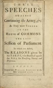 Cover of: Three speeches against continuing the army, etc. | 