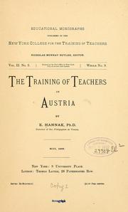 Cover of: The training of teachers in Austria by E[manuel] Hannak
