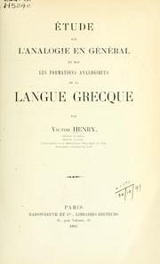 Cover of: Étude sur l'analogie en général by Victor Henry