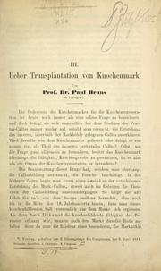 Cover of: "Uber Transplantation von Knochenmark.