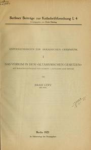 Cover of: Untersuchungen zur Akkadischen Grammatik: I. - Das Verbum in den "Altassyrischen Gesetzen"