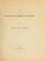 Zur Biographie von Christian Thomasius by Ernst Landsberg