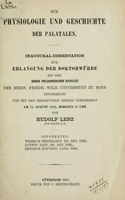 Cover of: Zur Physiologie und Geschichte der Palatalen