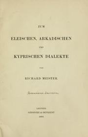 Cover of: Zum eleischen, arkadischen und kyprischen Dialekte