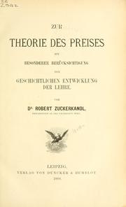 Cover of: Zur Theorie des Preises by Robert Zuckerkandl
