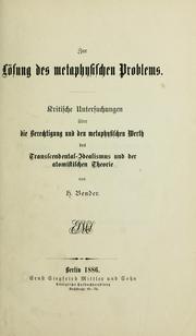 Cover of: Zur Lösung des metaphysischen Problems. by Bender, Hans