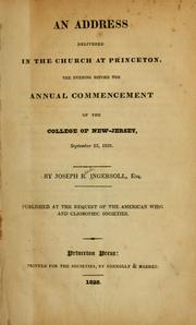 Cover of: An address delivered in the church at Princeton