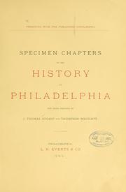 Cover of: Specimen chapters of the History of Philadelphia by J. Thomas Scharf
