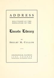 Cover of: Address delivered at the dedication of the Lincoln Library