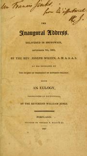 Cover of: The inaugural address, delivered in Brunswick, September 9th, 1802