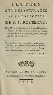 Cover of: Lettres sur les ouvrages et le caractere de J.J. Rousseau