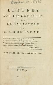 Cover of: Lettres sur les ouvrages et le caractere de J.J. Rousseau