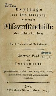 Cover of: Beyträge zur Berichtigung bisheriger Missverständnisse der Philosophen by Karl Leonhard Reinhold