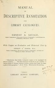 Cover of: Manual of descriptive annotation for library catalogues