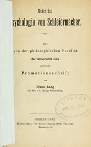 Cover of: Ueber die Psychologie von Schleiermacher by Ernst Lang