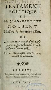 Cover of: Testament politique de Mr Jean-baptiste Colbert ...
