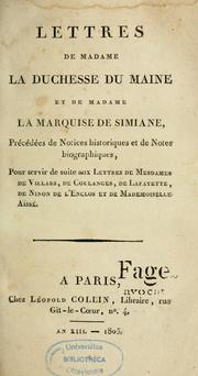 Cover of: Lettres de madame la duchesse du maine et de madame la marquise de Simiane